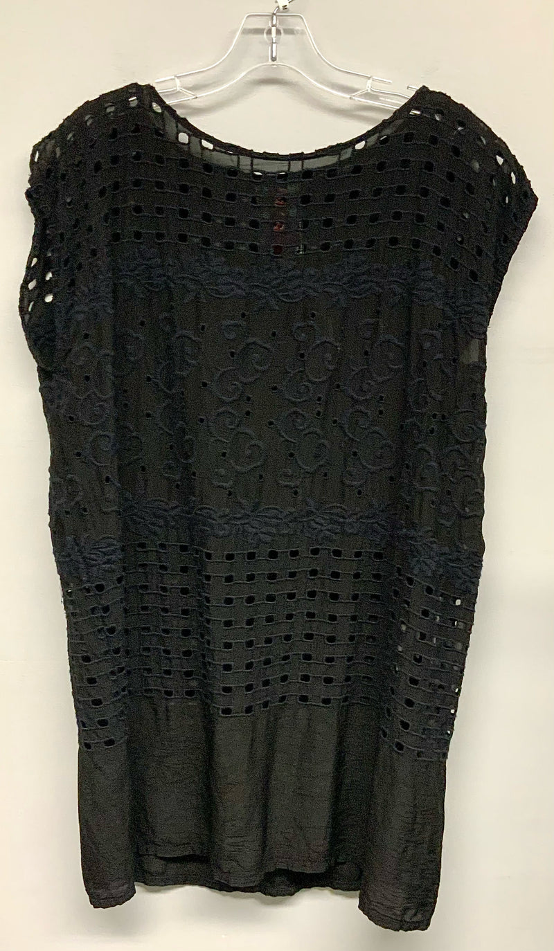 JOHNNY WAS Black Eyelet Navy Embroidered Slit Slv Tunic