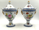 Pair of Blue Fishnet Lidded Porcelain Urns