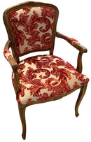French Style Armchair with Rust Damask Upholstery