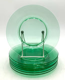 Set/7 Green Glass Salad Plates