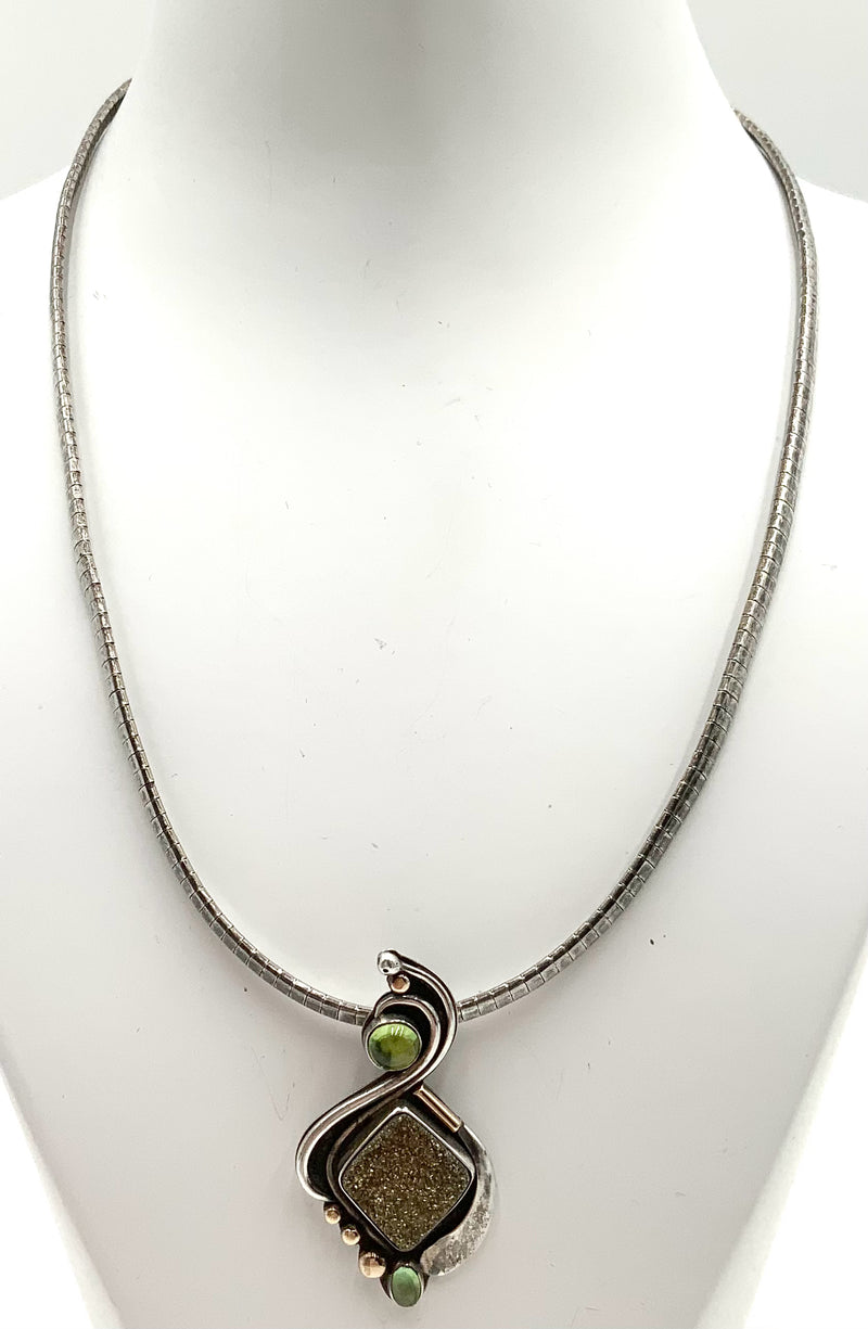 JOY BADDERS 14kt Gold, Sterling, Peridot & Druzy Necklace