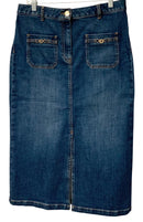 GERARD DAREL Medium Wash Slip Pocket Slit Front Denim Midi Skirt sz 42