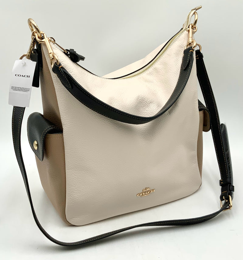 COACH Chalk Black Tan Colorblock Leather Pennie Satchel