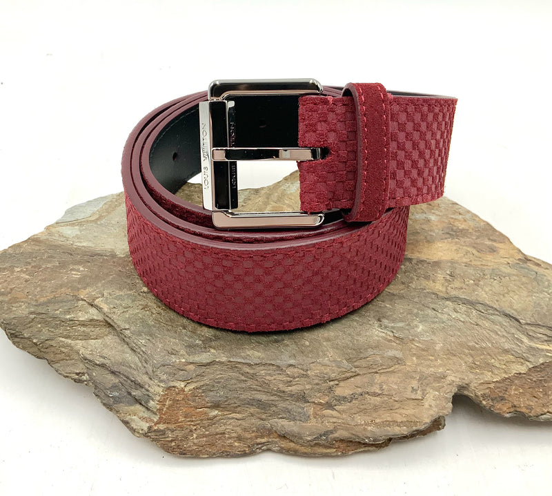 LOUIS VUITTON Bordeaux Suede Mini Damier Belt 90cm