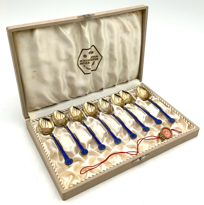 Set/8 David Andersen Enamel Over Sterling Demitasse Spoons