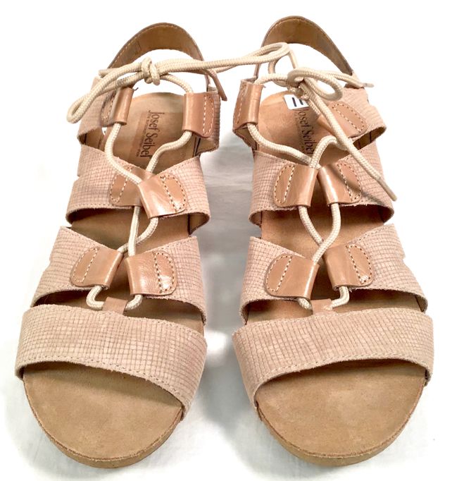 JOSEF SEIBEL Sand Suede Tan Leather Lace Up Wedge Sandals 11.5