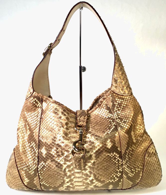 GUCCI Gold Cream Python Jackie Hobo