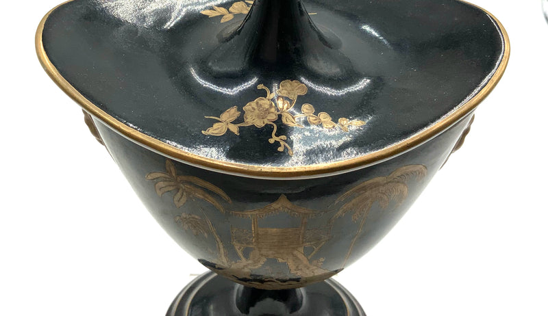 Ceramic Black Lacquer Chinoiserie Urn