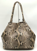 COLE HAAN Tan/Grey Lea Snakeskin Emboss Snap Closure Handbag