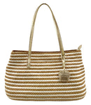 ERIC JAVITS Tan/White Straw "Dame Brooke" Handbag
