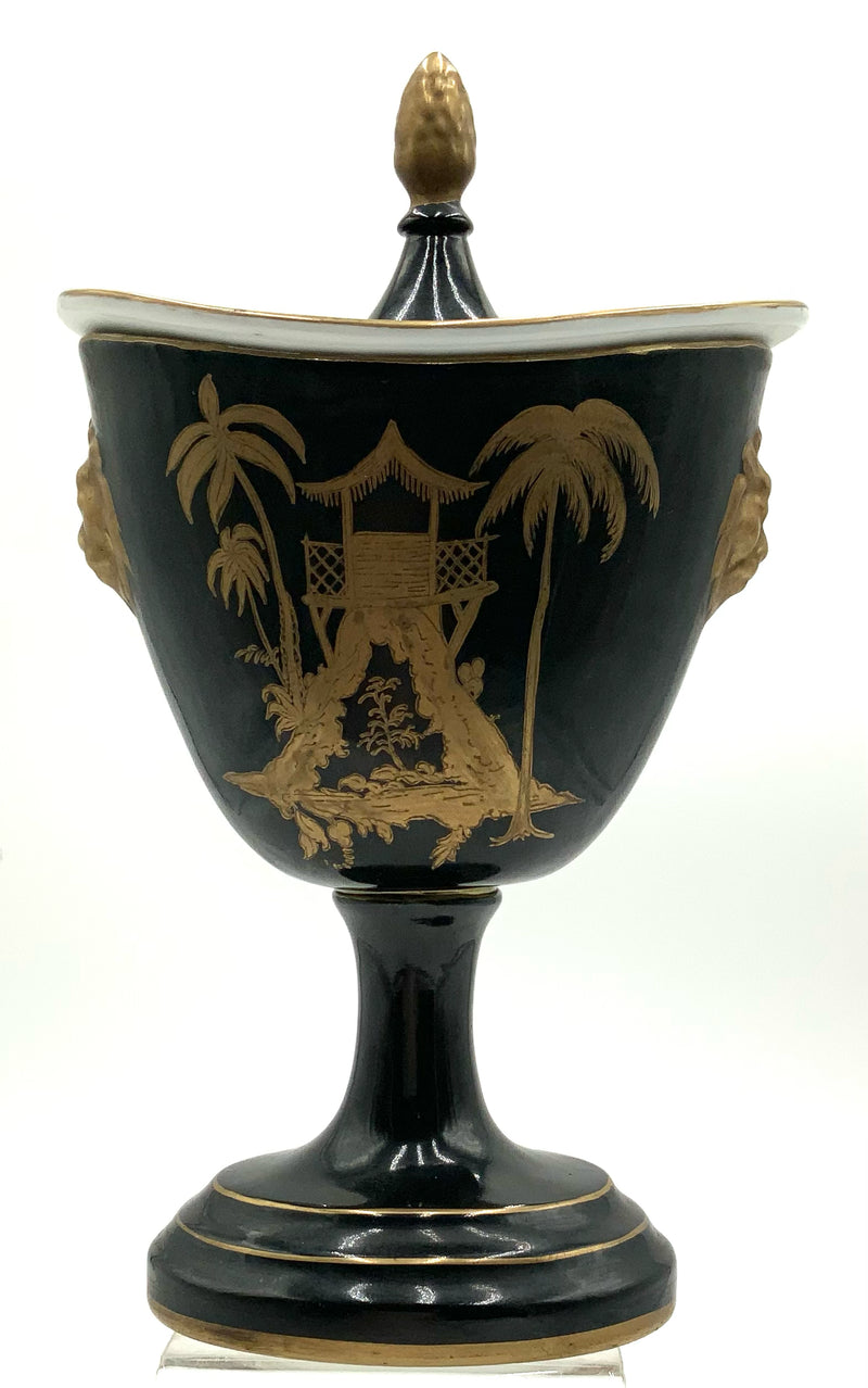 Ceramic Black Lacquer Chinoiserie Urn