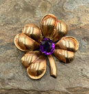 Tiffany & Co. 14kt Gold & Amethyst 4-Leaf Clover Brooch