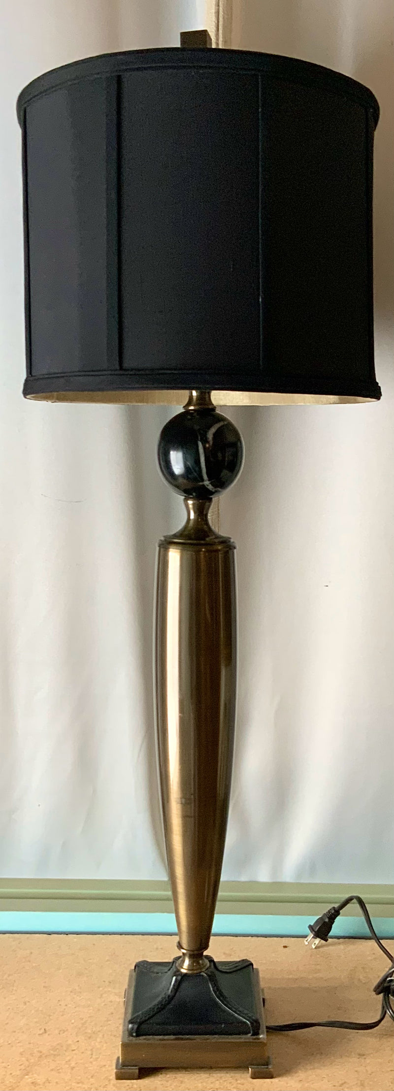 Antique Brass Column Lamp with Black Marble Sphere