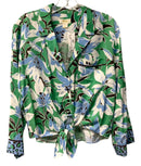MAEVE Green White Blue Brown Floral /Leopard B/D Top & Wide Leg Pants, 2pc