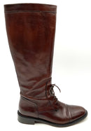 JOHNSTON & MURPHY Brown Leather Lace-up Detail Full-Zip Riding Boots 8.5