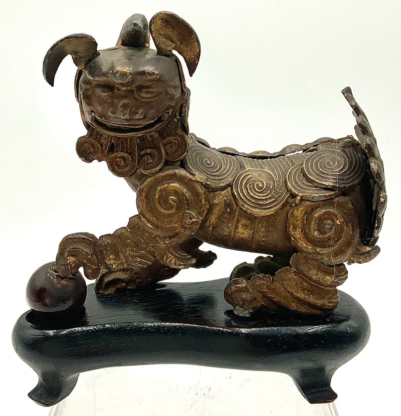 Antique Bronze Shi Shi with Wood Stand AS-IS