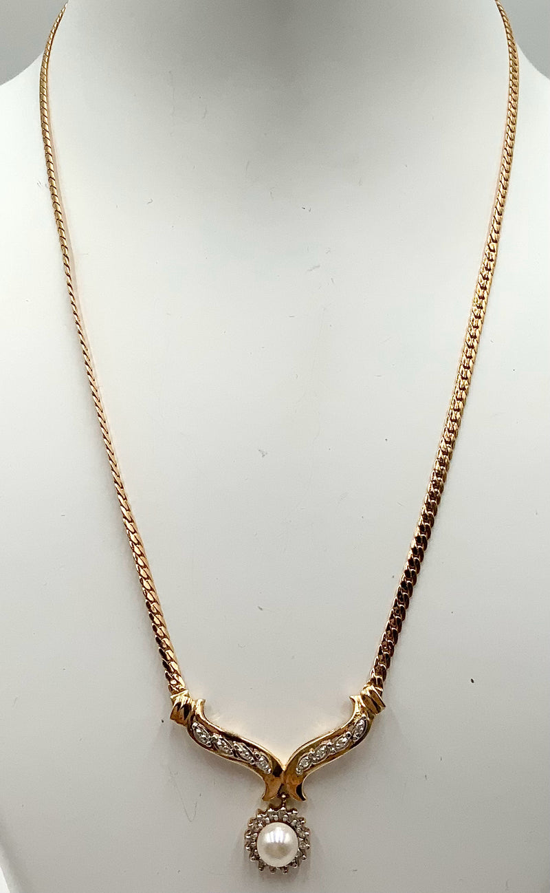 14kt Gold, Diamond & Akoya Pearl Necklace