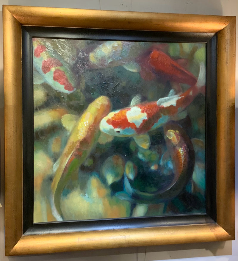 Giclee of Koi Fish in Black & Gold Frame