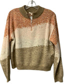 MYSTREE Ivory/Tan/Peach 1/4 Zip L/S Sweater