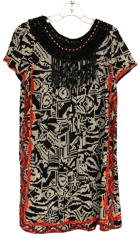 FLOREAT Black/White Multi Embroid Trim & Crochet Neckline Dress