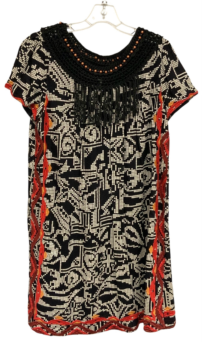 FLOREAT Black/White Multi Embroid Trim & Crochet Neckline Dress
