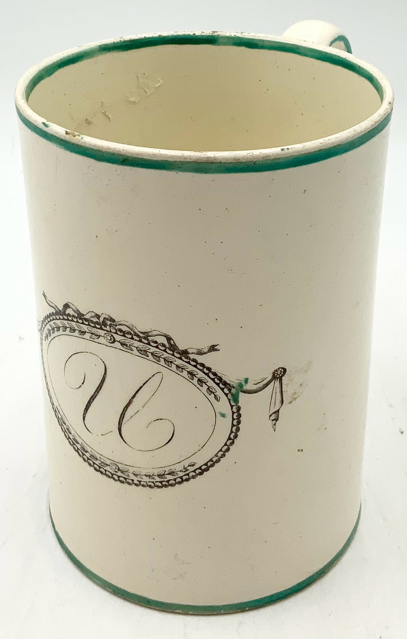 Antique Creamware Mug With Monogram