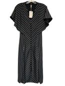 TED BAKER Navy/White Stripe Zip Front Flutter Sleeve Midi Dress