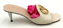 GUCCI White Leather Goldtone GG Logo Silver Heel Blondie Slide Sandals 36.5
