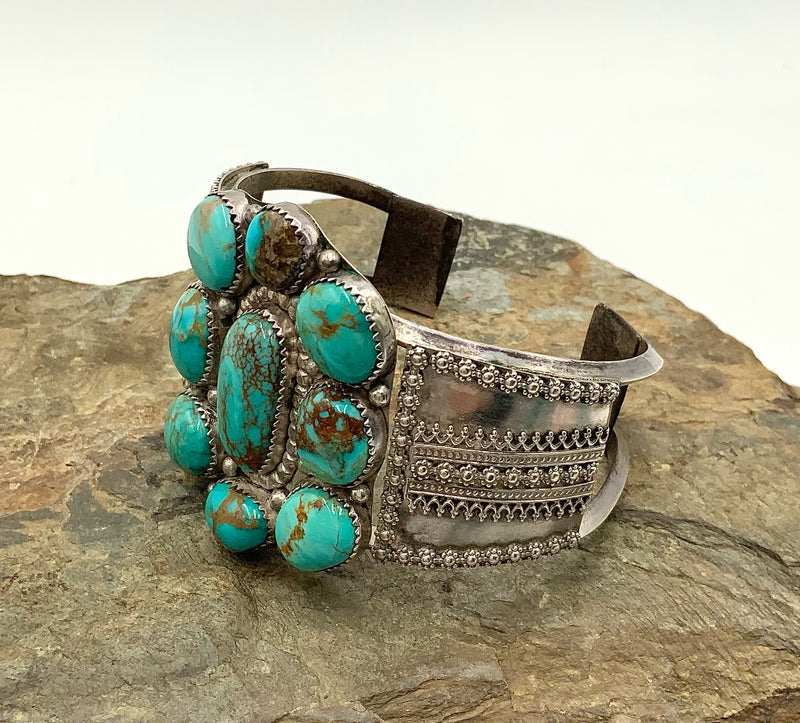 Navajo Hoskie Yazzie Sterling & Turquoise Cuff Bracelet