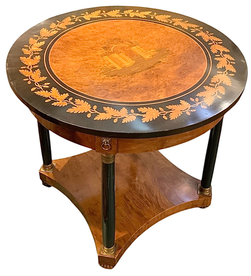 Round Foyer Table with Marquetry Inlay