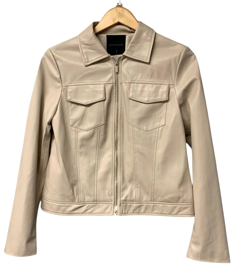 E TAHARI Blush Vegan Leather L/S Zip Jacket