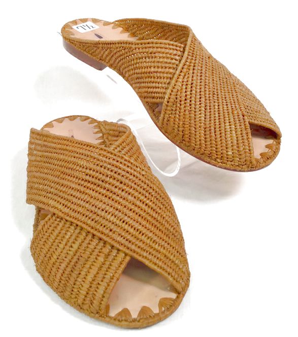 CARRIE FORBES Brown Raffia Slide Sandals 7.5