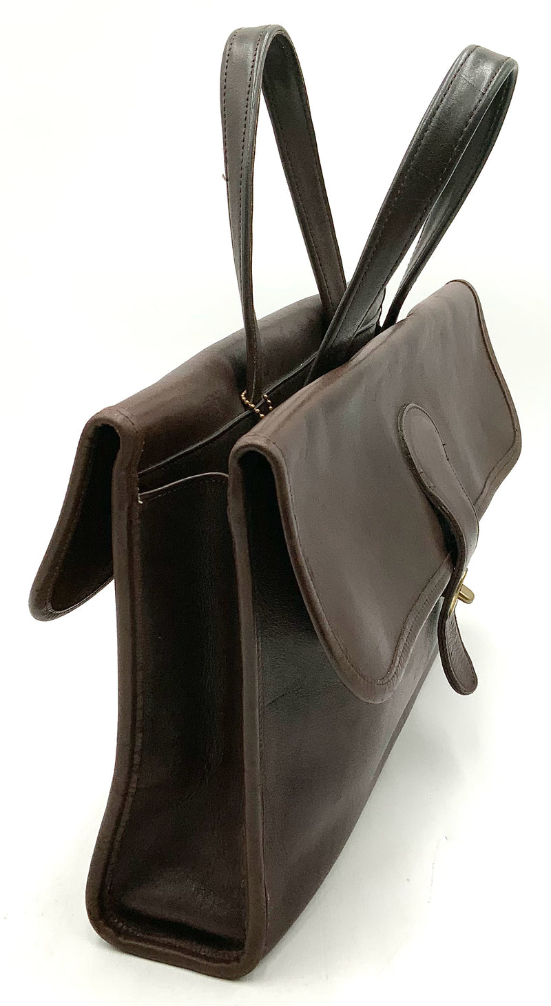 COACH Vintage Brown Leather Double Flap Turnlock Briefcase Bag