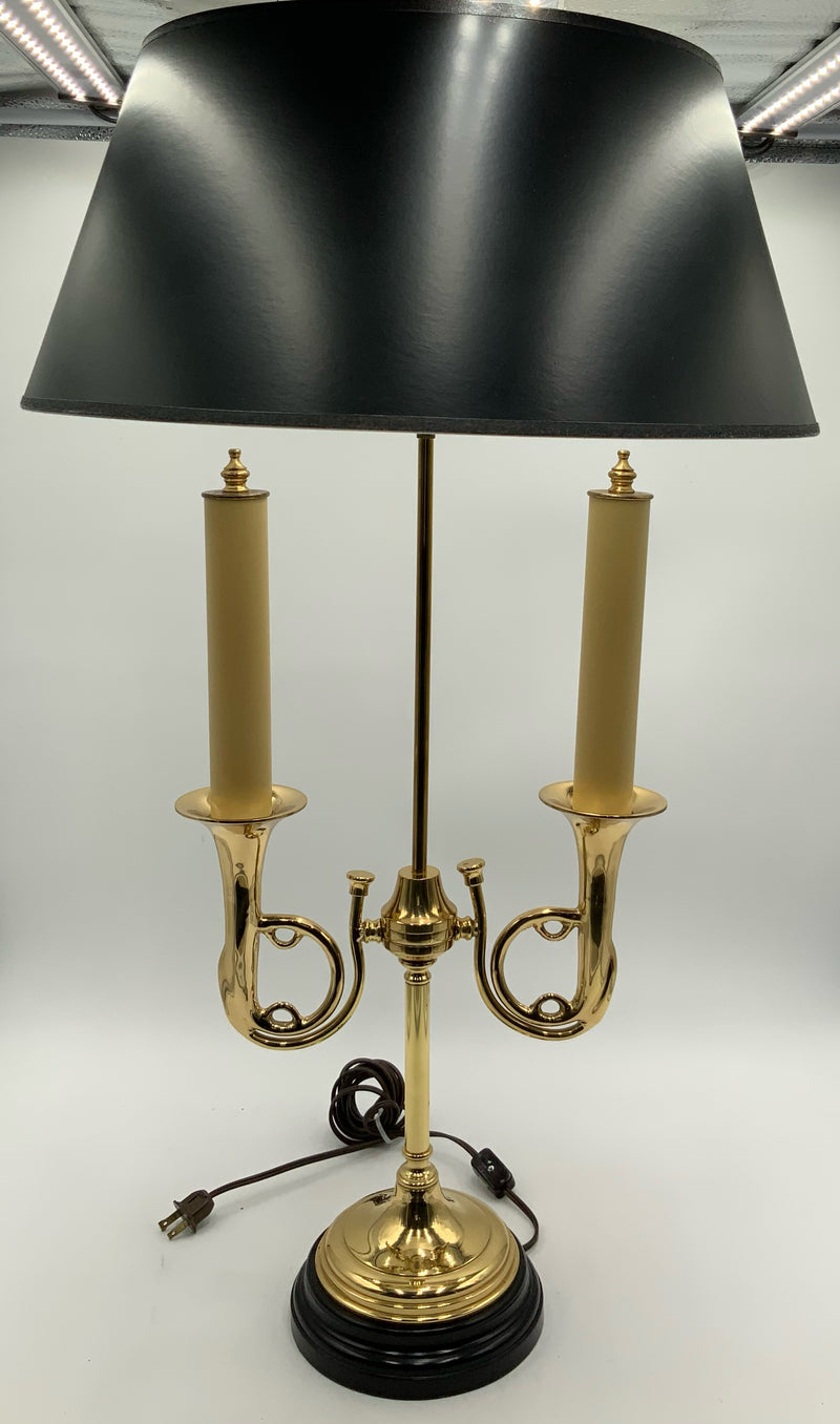 Brass Horn Lamp with Black Paper Shade