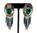 Southwest Style Sterling & Azurite Concho Style Fringe Earrings