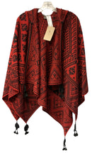 SOL ALPACA Black Red Patterned Baby Alpaca Hooded Ana Cape
