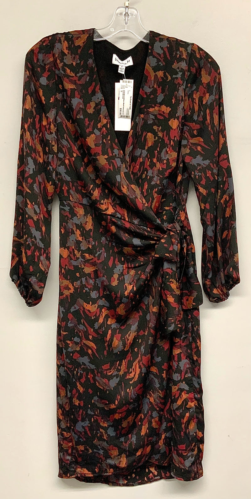 VERONICA M Black Multi Patterned L/S Wrap Dress