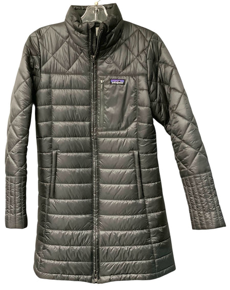 PATAGONIA Grey Knee Length Zip Puffer Coat