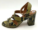 PARIS TEXAS Green Black Snake Print Ankle Wrap Sandals 38.5