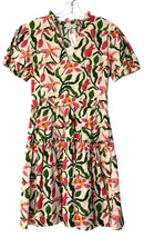 TAYLOR TILLMAN White/Green/Pink Floral Ruffle Trim S/S Dress
