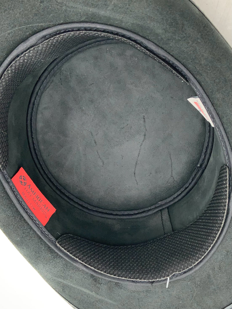 AMERICAN HAT MAKERS Black Leather Lil Evil Band Marlow Hat Sz L