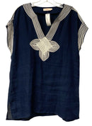 TORY BURCH Navy w/White Embroid Linen Beach Tunic