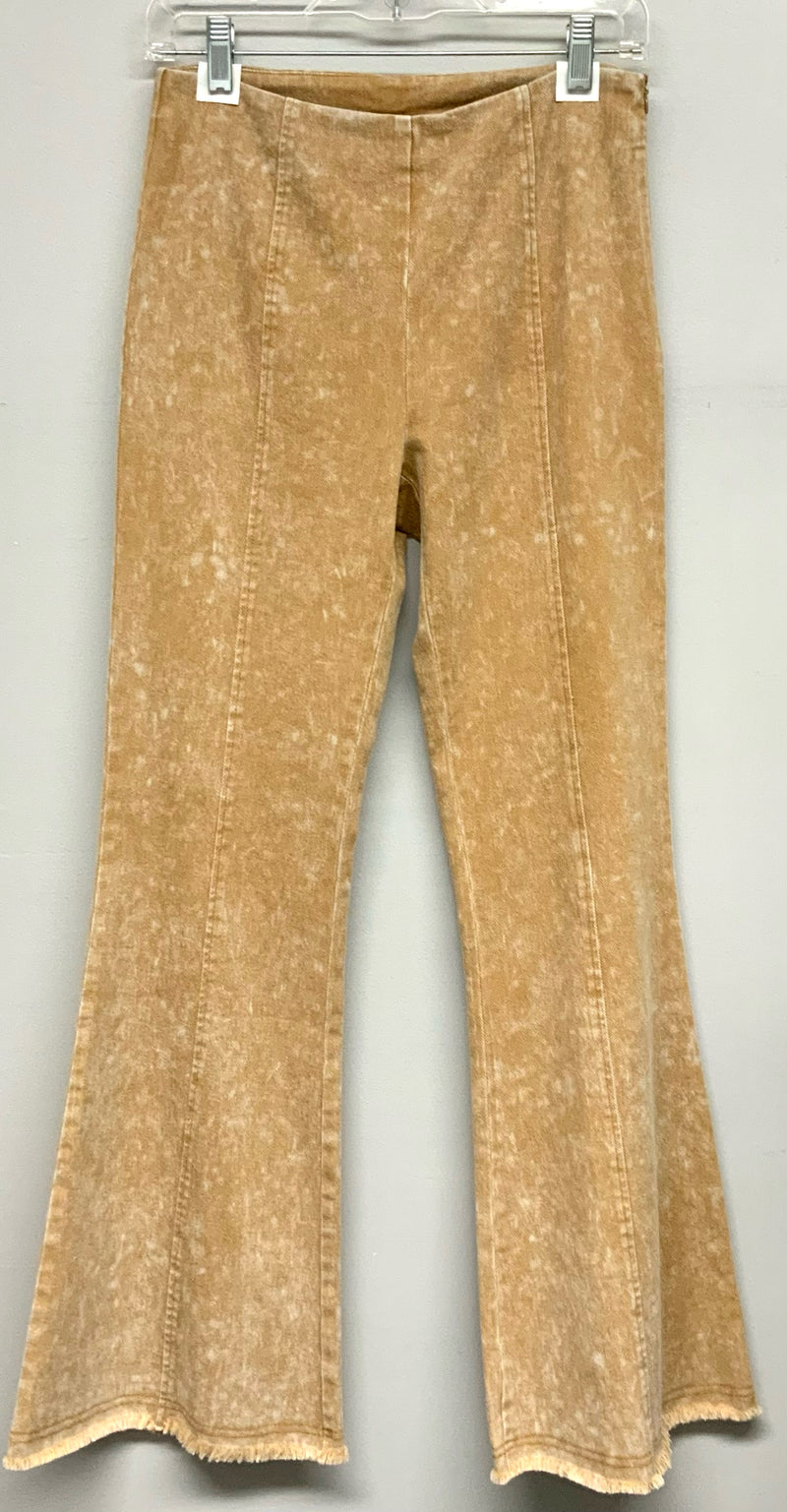 MYSTREE Camel Fringe Hem Pull-On Pants