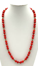Gold Over Sterling & Coral Beaded Necklace