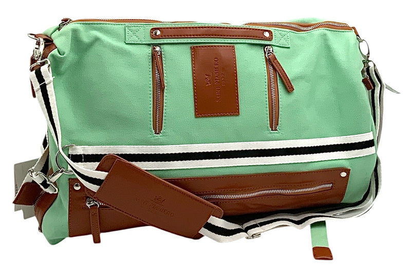 SAINT MANIERO Mint Canvas/Brown Vegan Lea Convertable Backpack