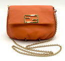 FENDI Orange Leather Logo Chain Crossbody Bag