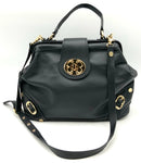 EMMA FOX Black Leather Top Handle Turnlock Satchel