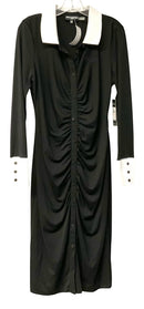 KARL LAGERFELD Black Ruched Front w/White Collar & Cuffs Shirt Dress