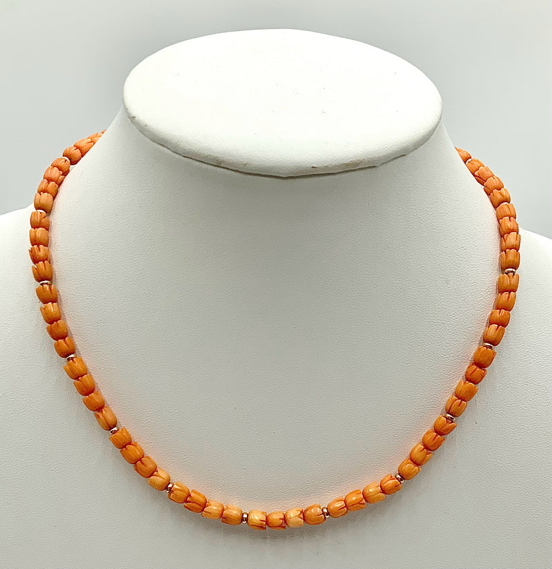 14kt Yellow Gold & Carved Coral Tulip Necklace