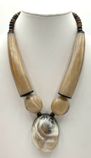 Silvertone Metal & Horn Beaded Necklace